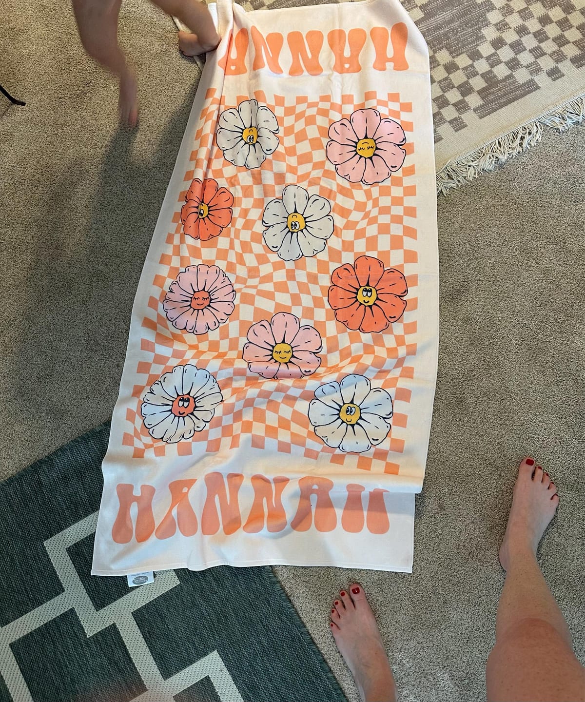 Customer photo review of Retro Floral Personalized Beach Towel: Custom Name Vacation Gift