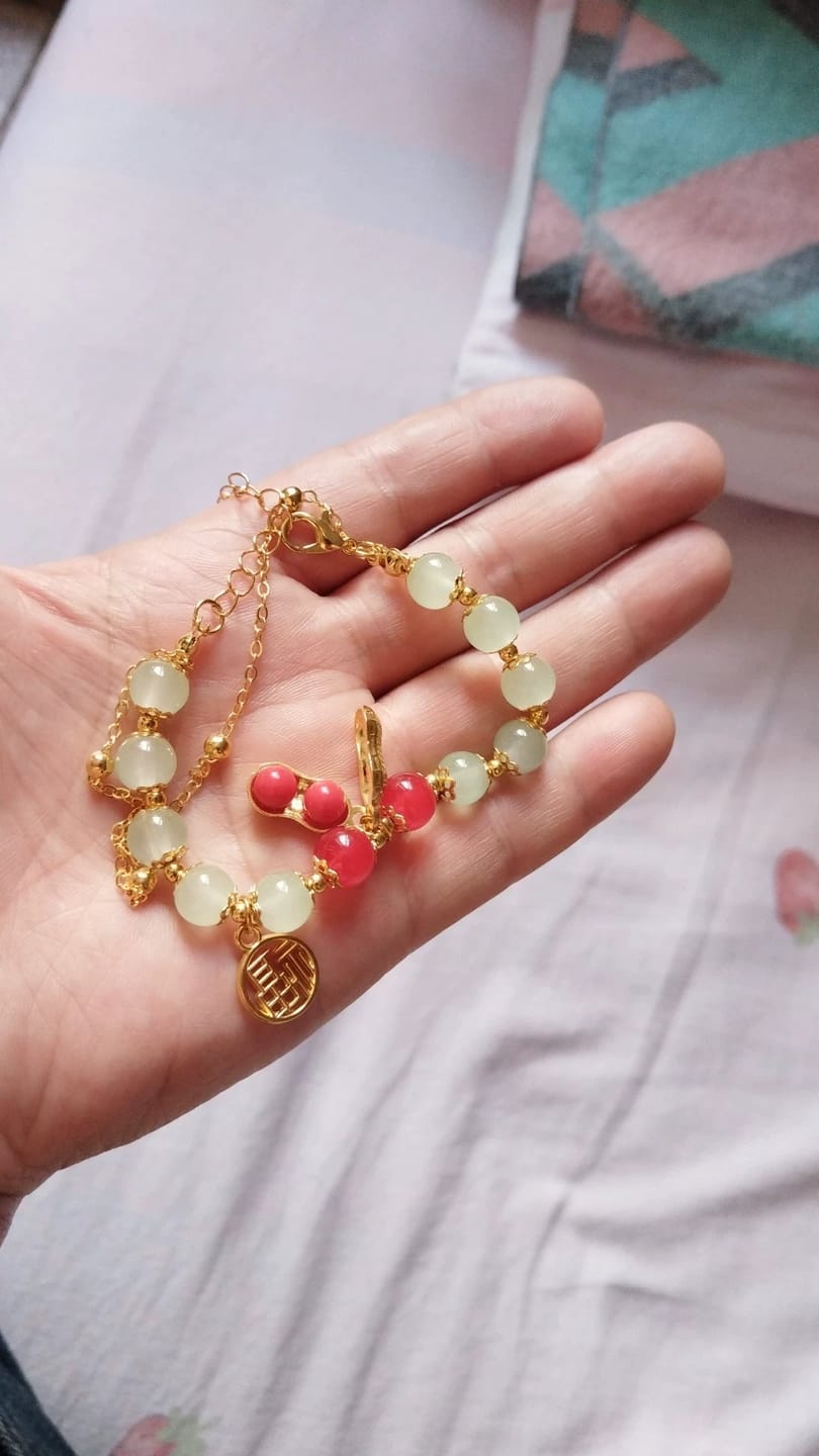 Customer photo review of FuAttract Good Fortune & Prosperity Hetian Jade Peanut Charm Double Layer Luck Bracelet