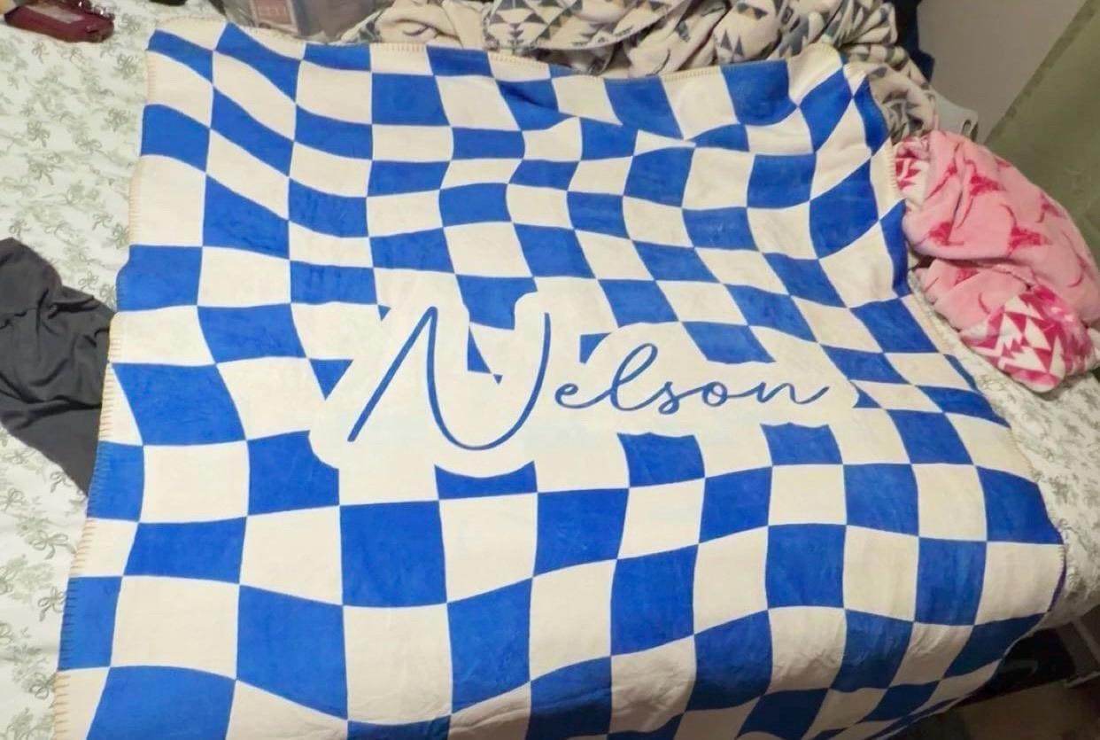 Customer photo review of Personalized Checker Design Blanket – Custom Minky or Sherpa