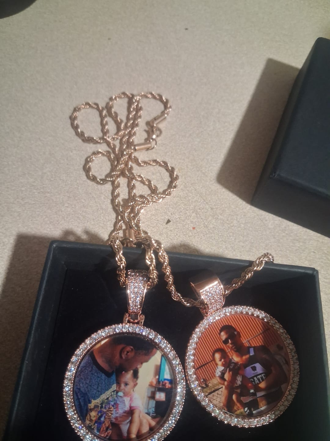 Customer photo review of Custom Diamond Studded Angel Wing Photo Necklace