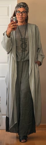 Customer photo review of Grey Hooded Draped Vest