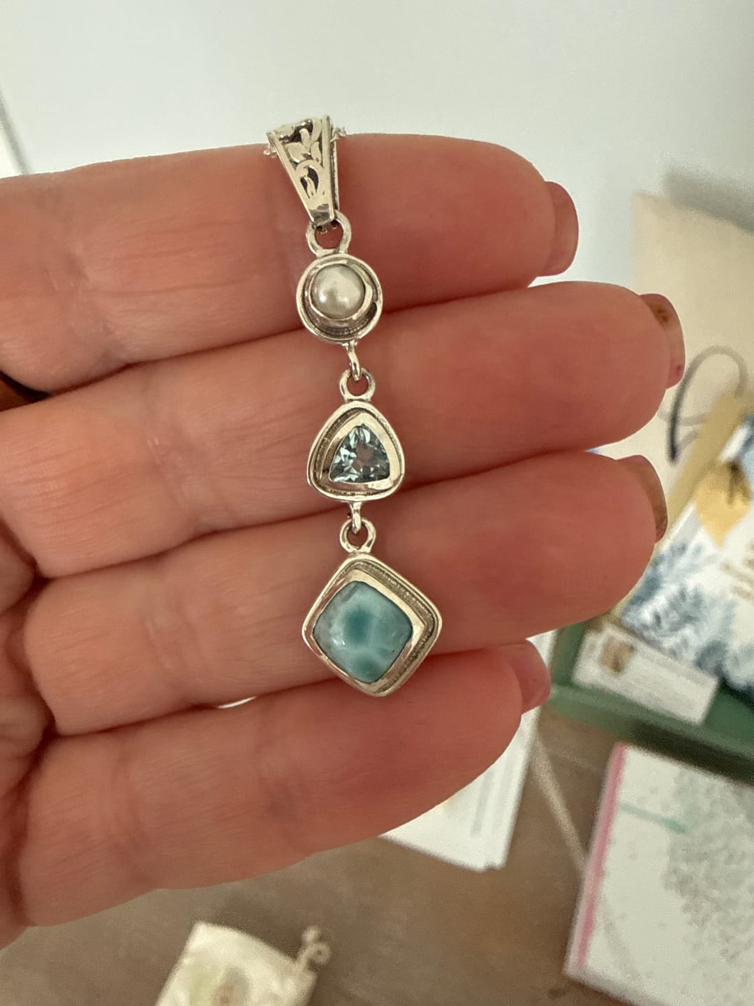 Customer photo review of Silver Larimar Necklace