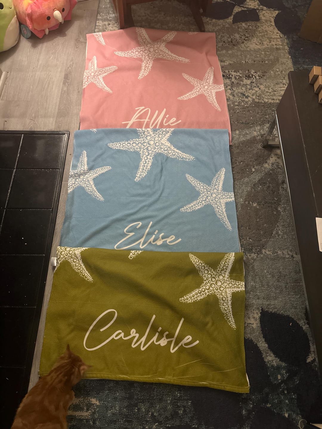 Customer photo review of Personalized Starfish Beach Towel: Custom Name, Vacation Gift