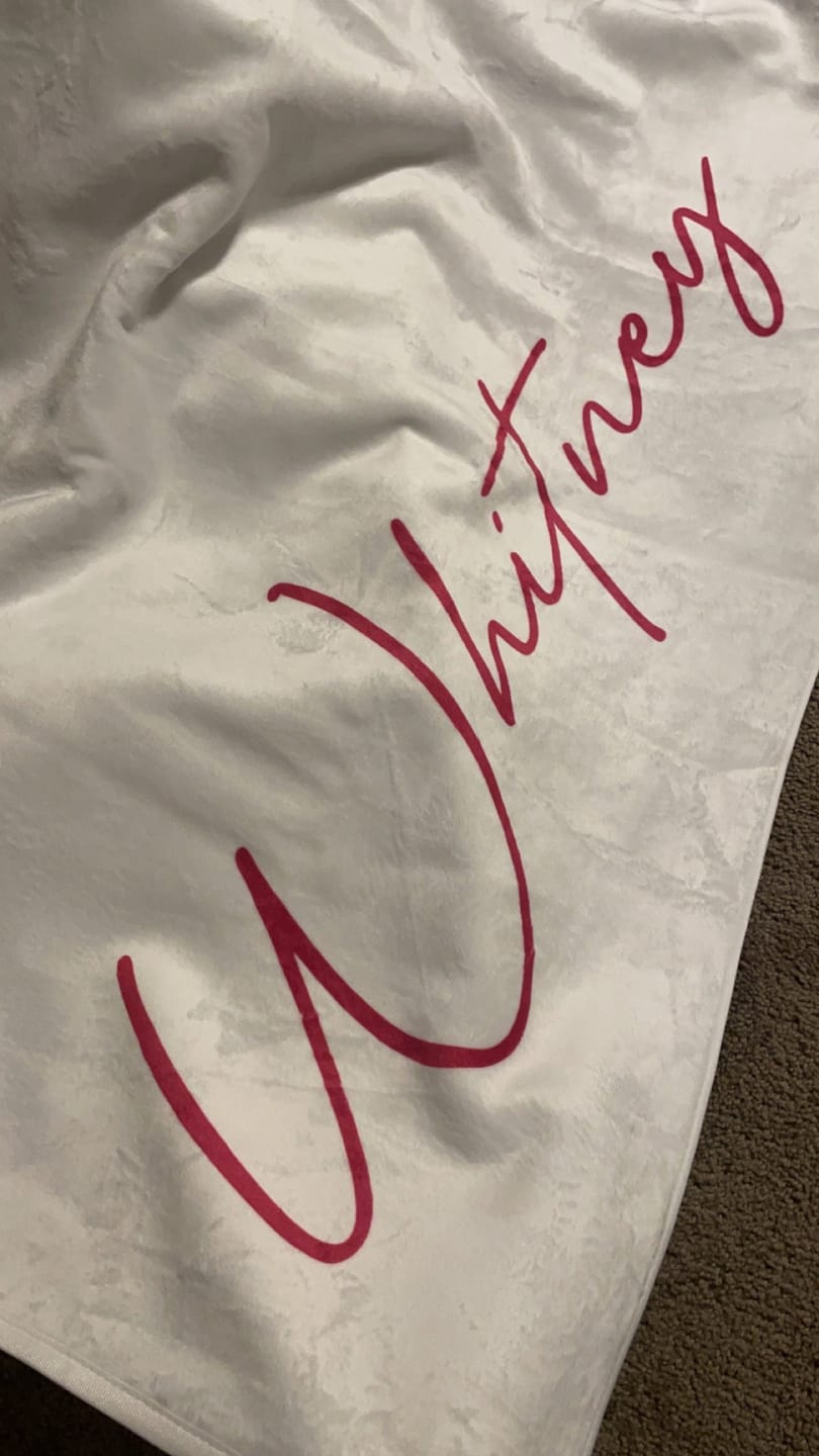 Customer photo review of Personalized Script Name Beach Towel: Custom Birthday Vacation Gift