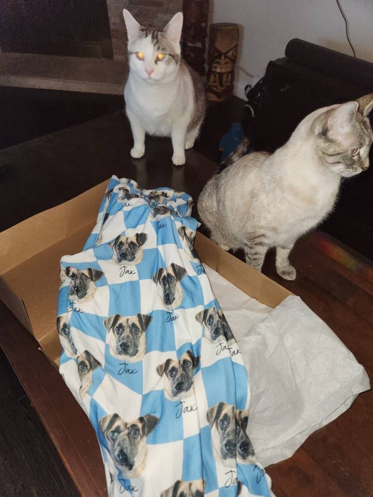 Customer photo review of Custom Pet/Person Portrait Pajama Shorts: Personalized Dog Photo Pants