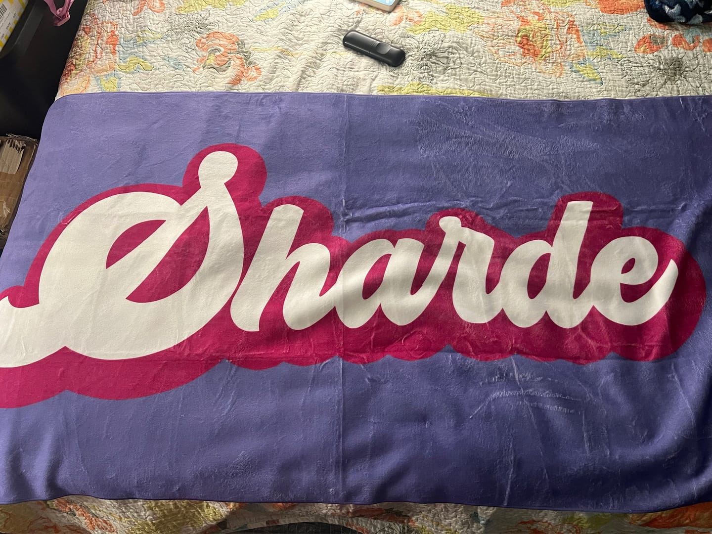 Customer photo review of Personalized Retro Beach Towel: Custom Name, Vacation Gift