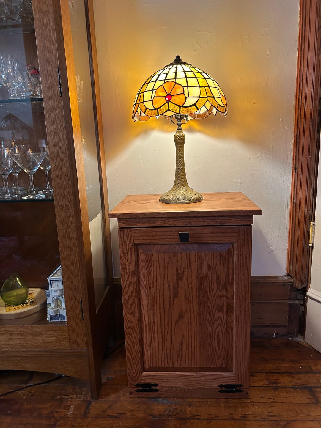 Customer photo review of Solid Oak Hideaway Pull Out Garbage Cabinet