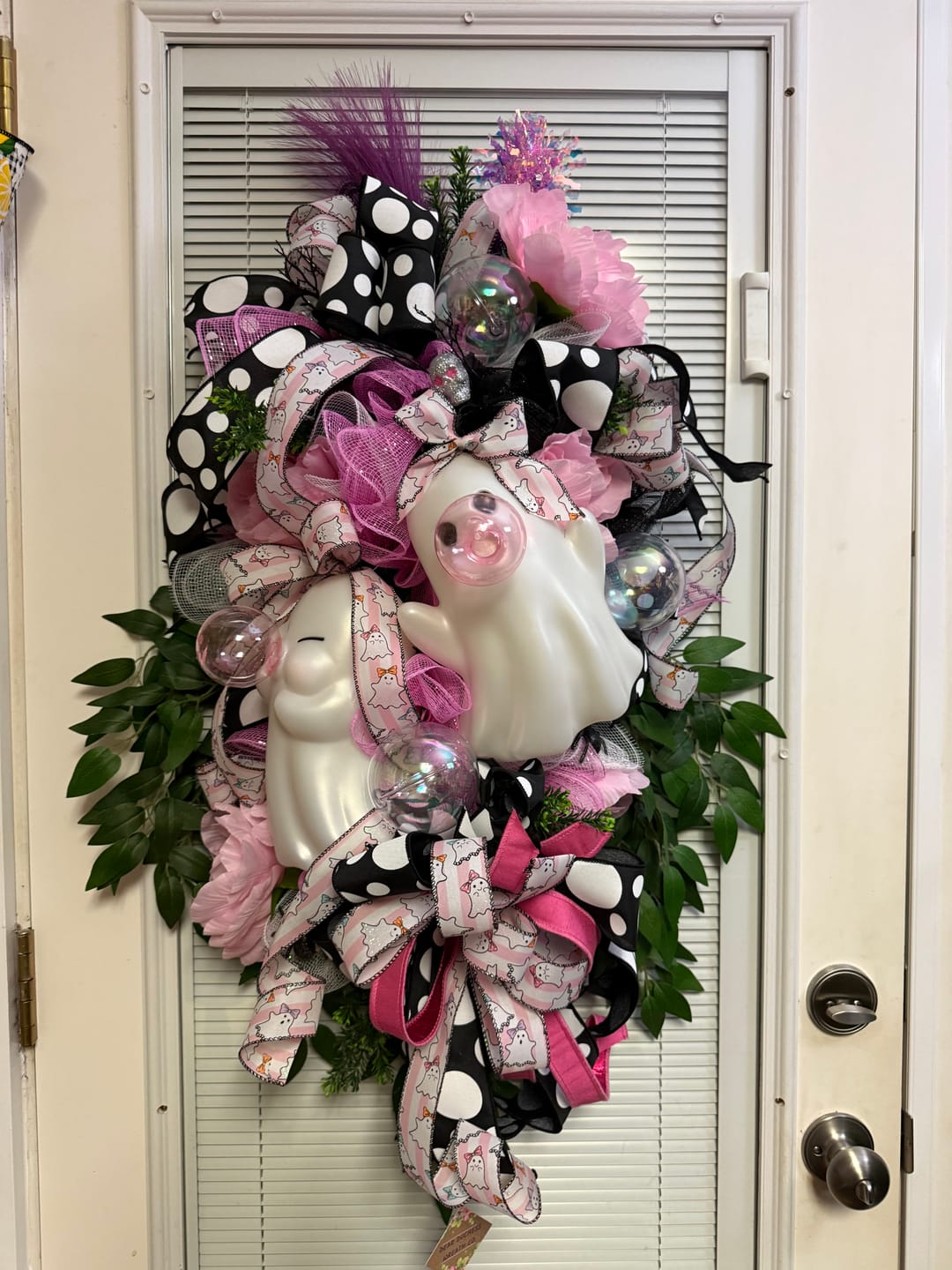 Customer photo review of White-Pink Satin Stripes/Cutie Bow Ghosts, 1.5"X10Y 51607-09-44