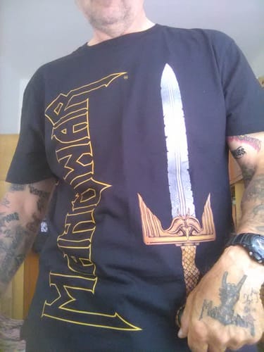 Customer photo review of MANOWAR T-SHIRT SWORD VERTICAL YELLOW LOGO