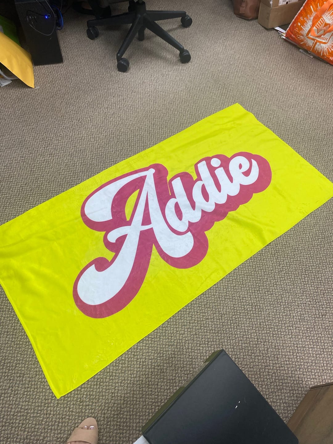 Customer photo review of Personalized Retro Beach Towel: Custom Name, Vacation Gift