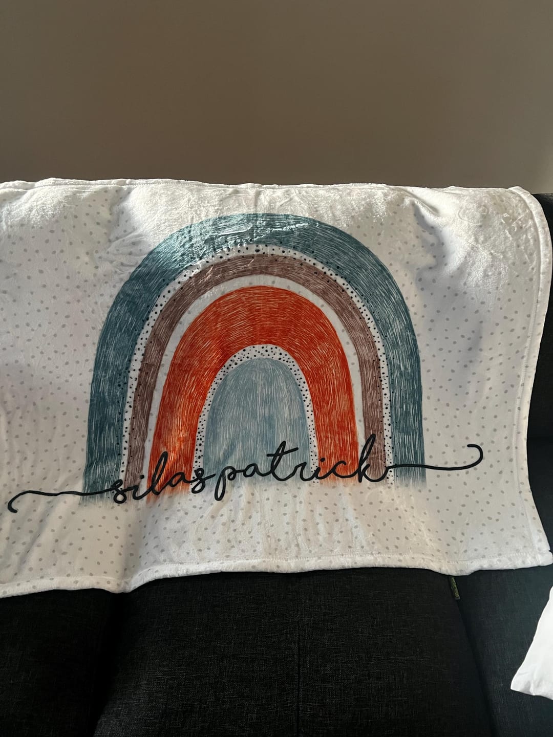 Customer photo review of Watercolor Rainbow Blanket: Personalized Minky or Sherpa Baby Blanket