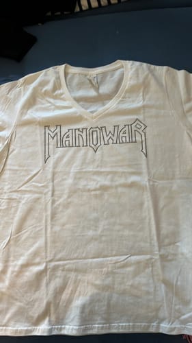 Customer photo review of Manowar Ladies' T-Shirt V-Neck White With Sparkle Logo - Ltd. Edition