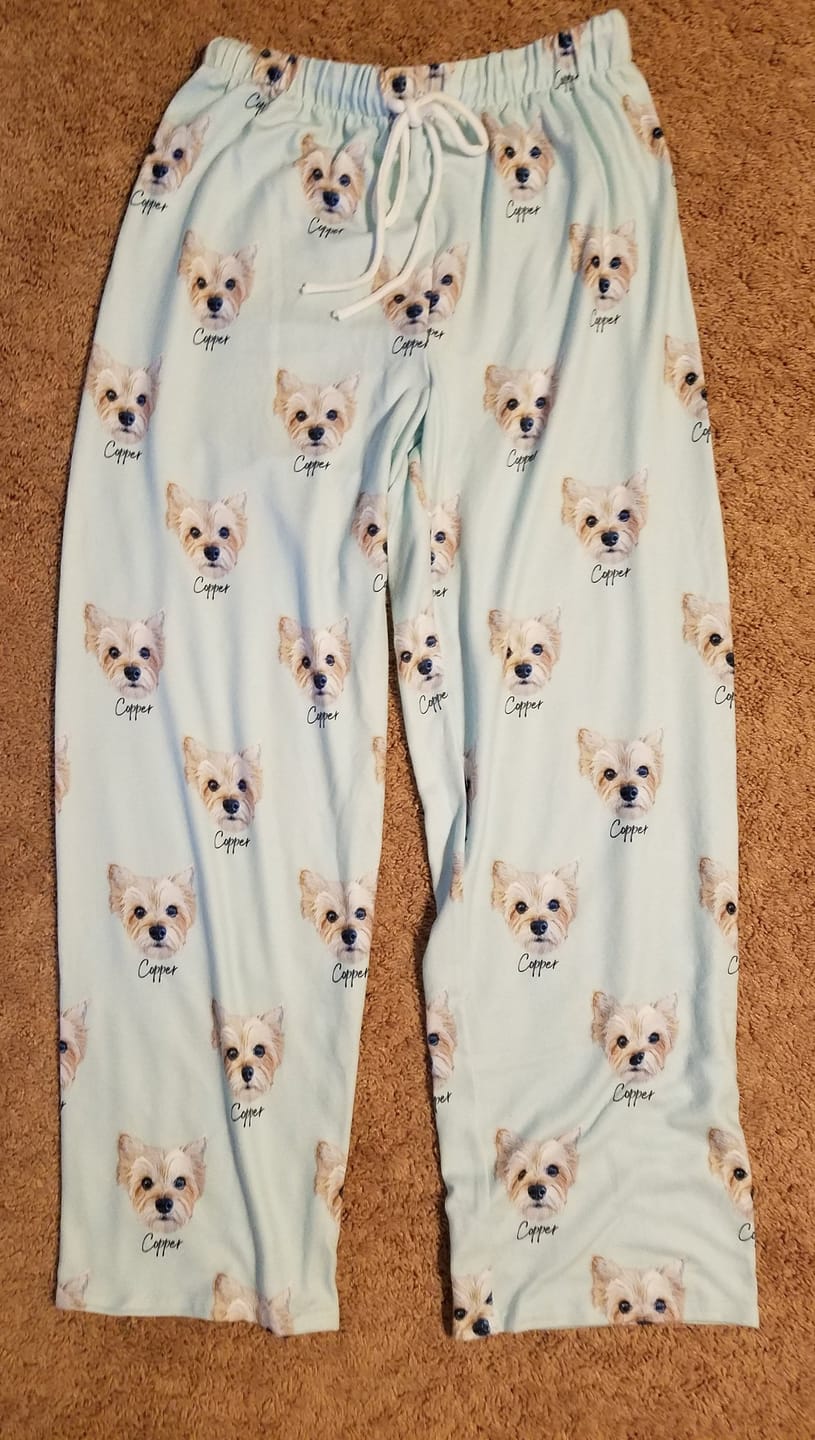 Customer photo review of Custom Paw Deaign Pet Portrait Pajama Pants: Personalized Dog or Cat Photo