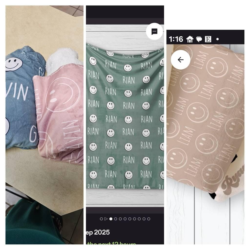 Customer photo review of Personalized Happy Face Minky Blanket: Custom Baby or Kids Gift