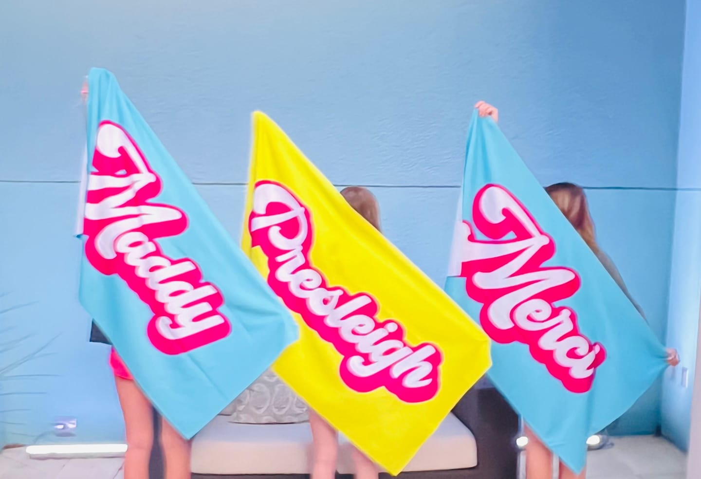 Customer photo review of Personalized Retro Beach Towel: Custom Name, Vacation Gift