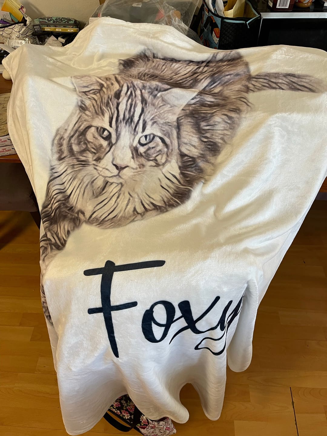 Customer photo review of Custom Pet Portrait Blanket: Personalized Dog or Cat Photo Blanket