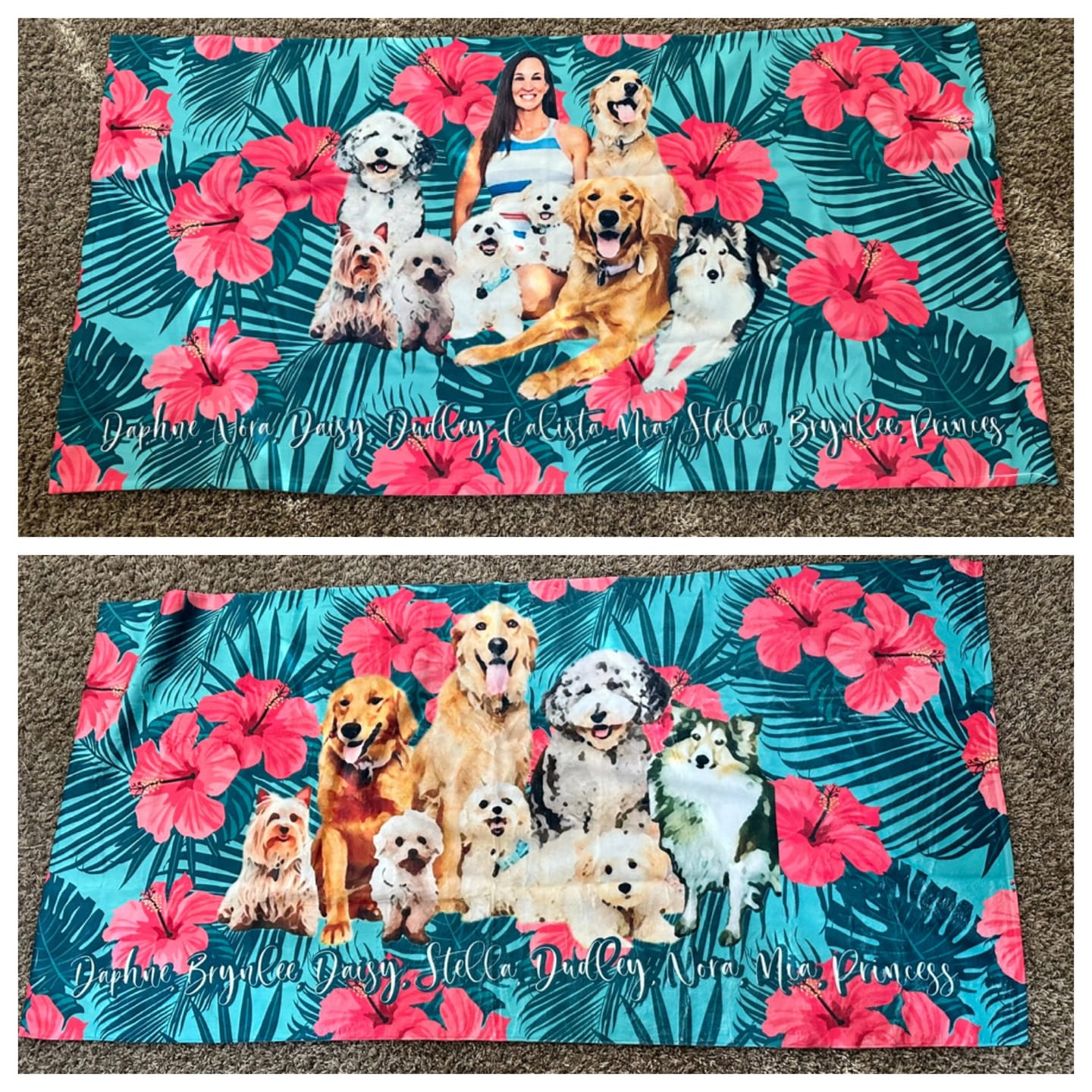 Customer photo review of Custom Pet Portrait Beach Towel: Personalized Dog Photo Gift