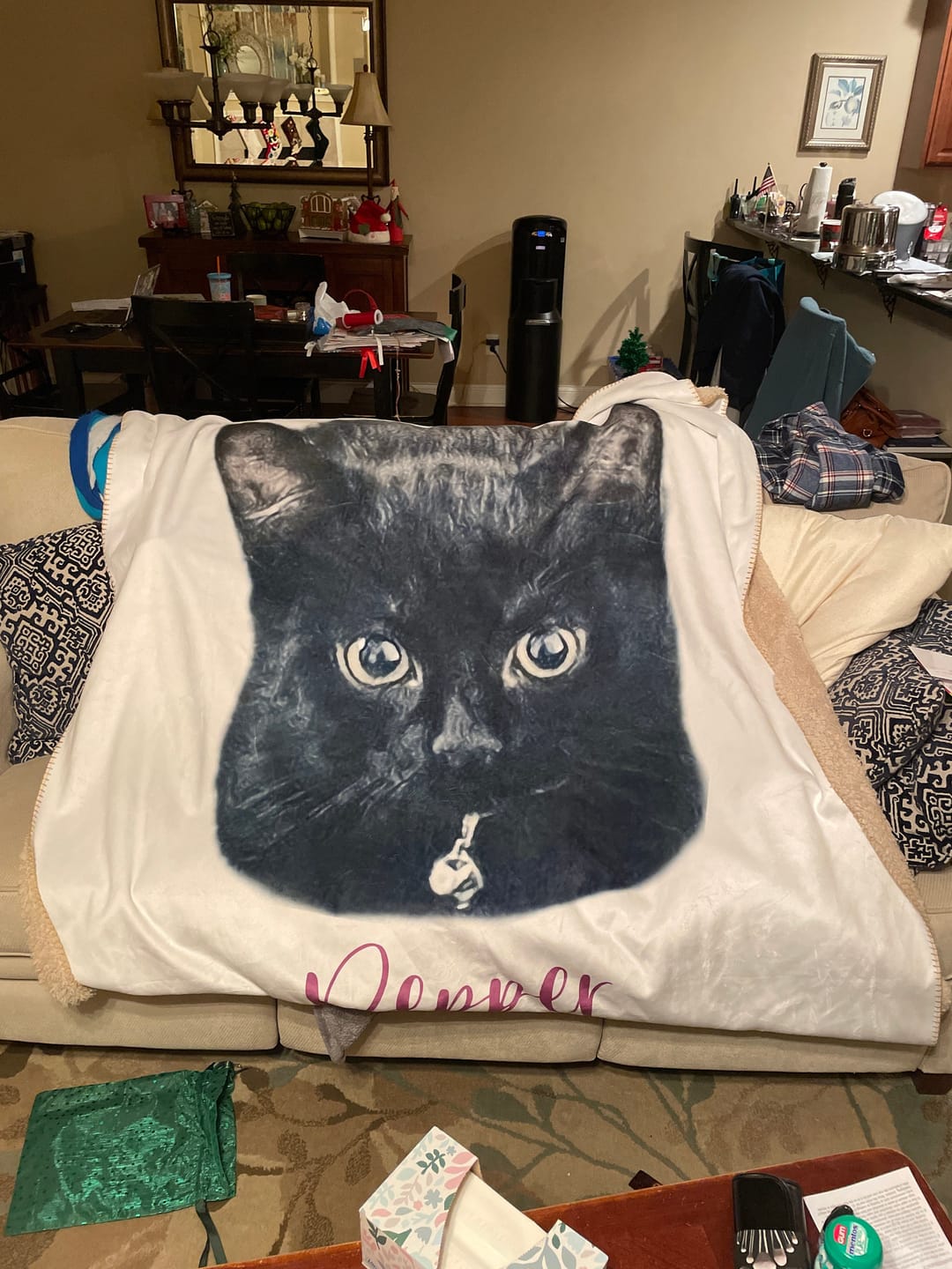 Customer photo review of Custom Pet Portrait Blanket: Personalized Dog or Cat Photo Blanket