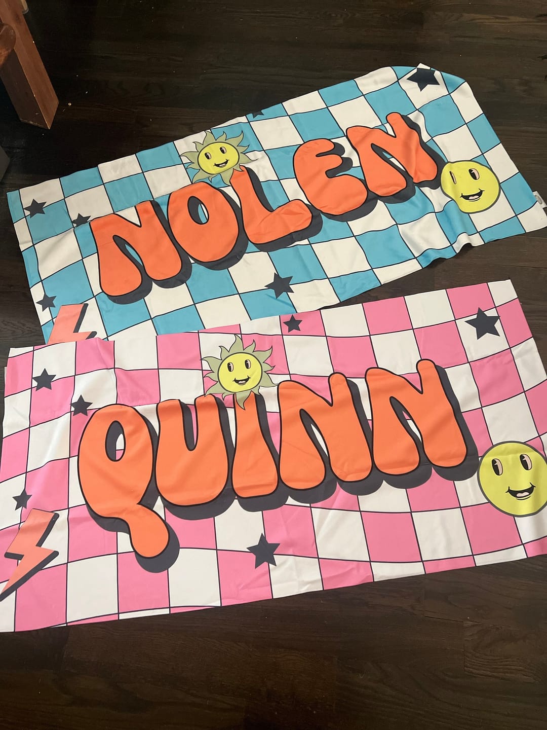 Customer photo review of Personalized Kids Beach Towel: Retro Custom Name Pool Towel