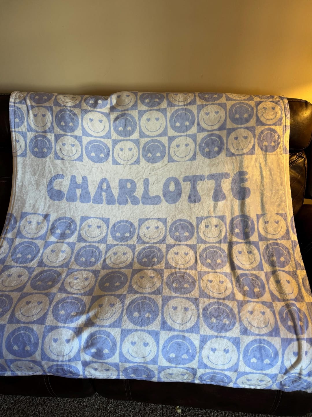 Customer photo review of Personalized Happy Face Blanket: Vintage Style Minky or Sherpa