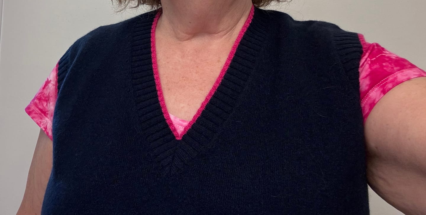 Customer photo review of Brand New Navy and Hot Pink Luxury Cashmere V Neck Tank Top Large UK 16-18