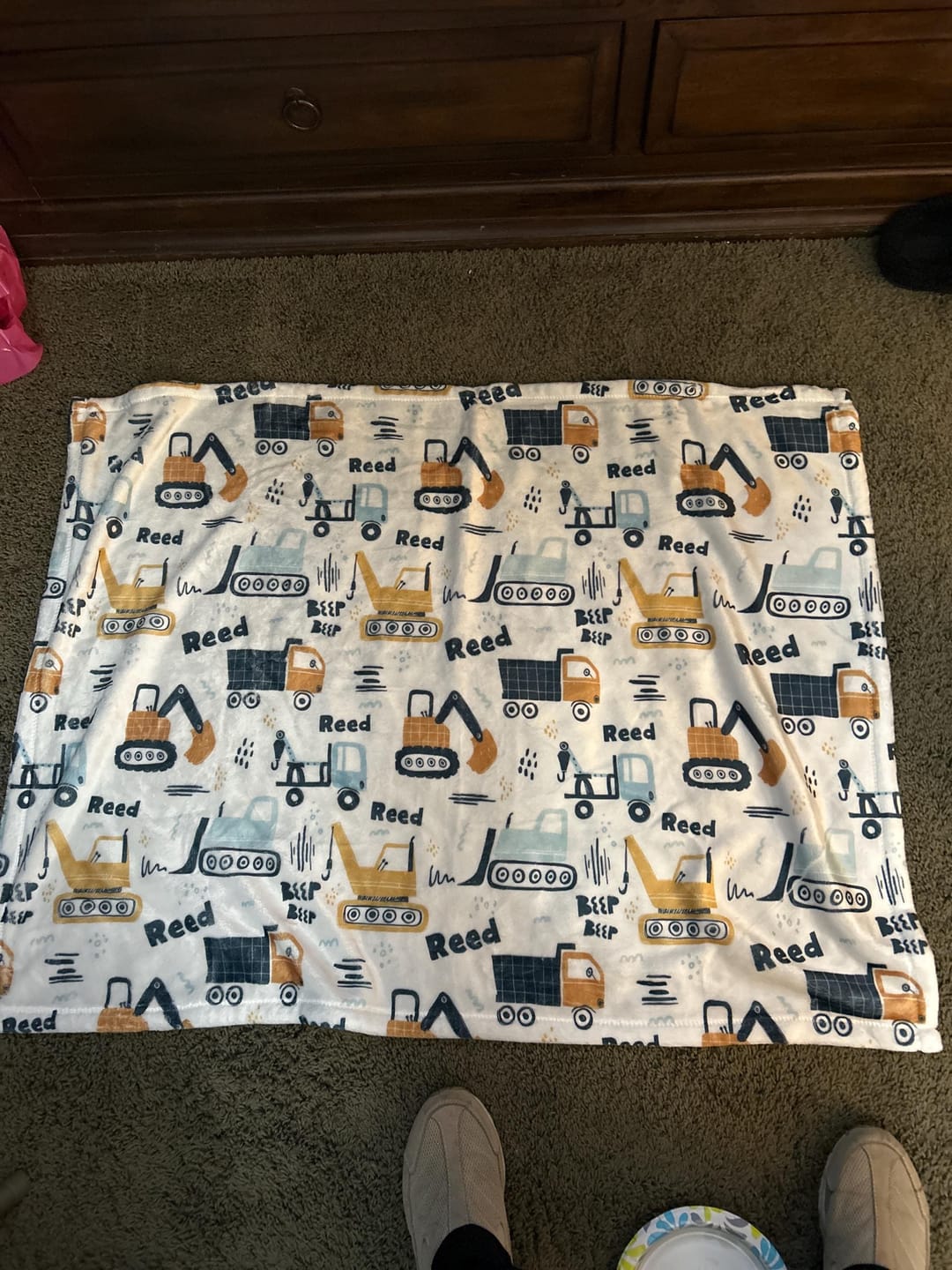 Customer photo review of Personalized Kids Construction Blanket – Custom Name Embroidered, Minky or Sherpa
