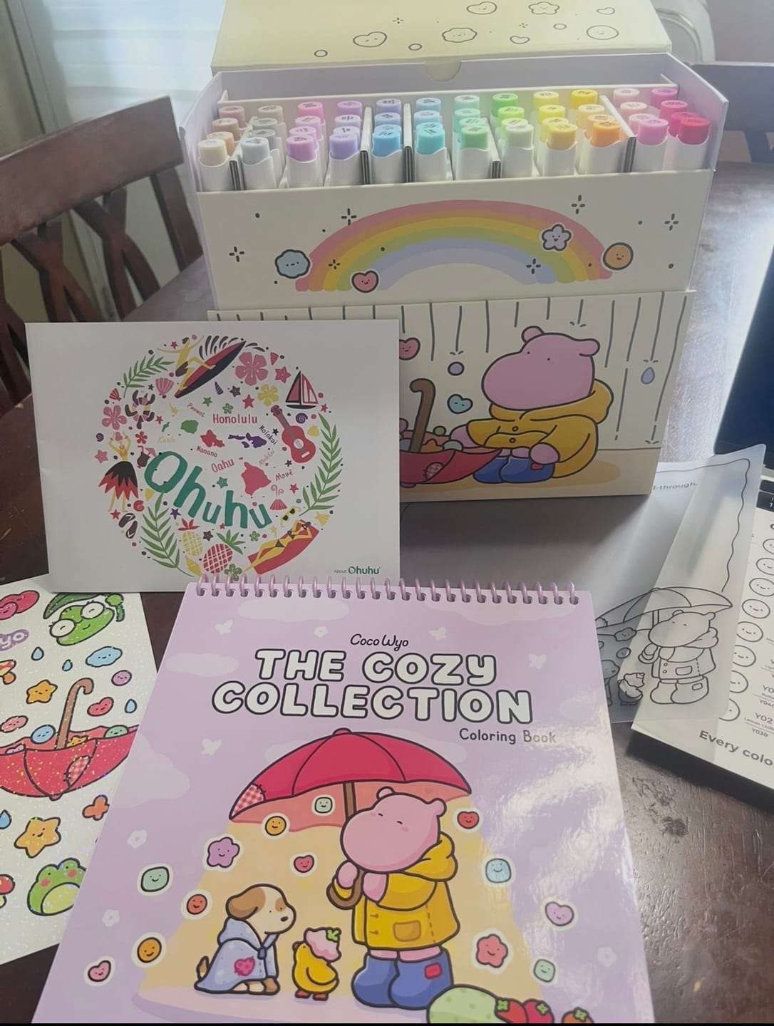 Customer photo review of Ohuhu x Coco Wyo Cozy Mood Coloring Kit, Honolulu B 48 Colors Alcohol Markers with Brush & Fine Dual Tips, Coloring Book with Mood Tracker Pages
