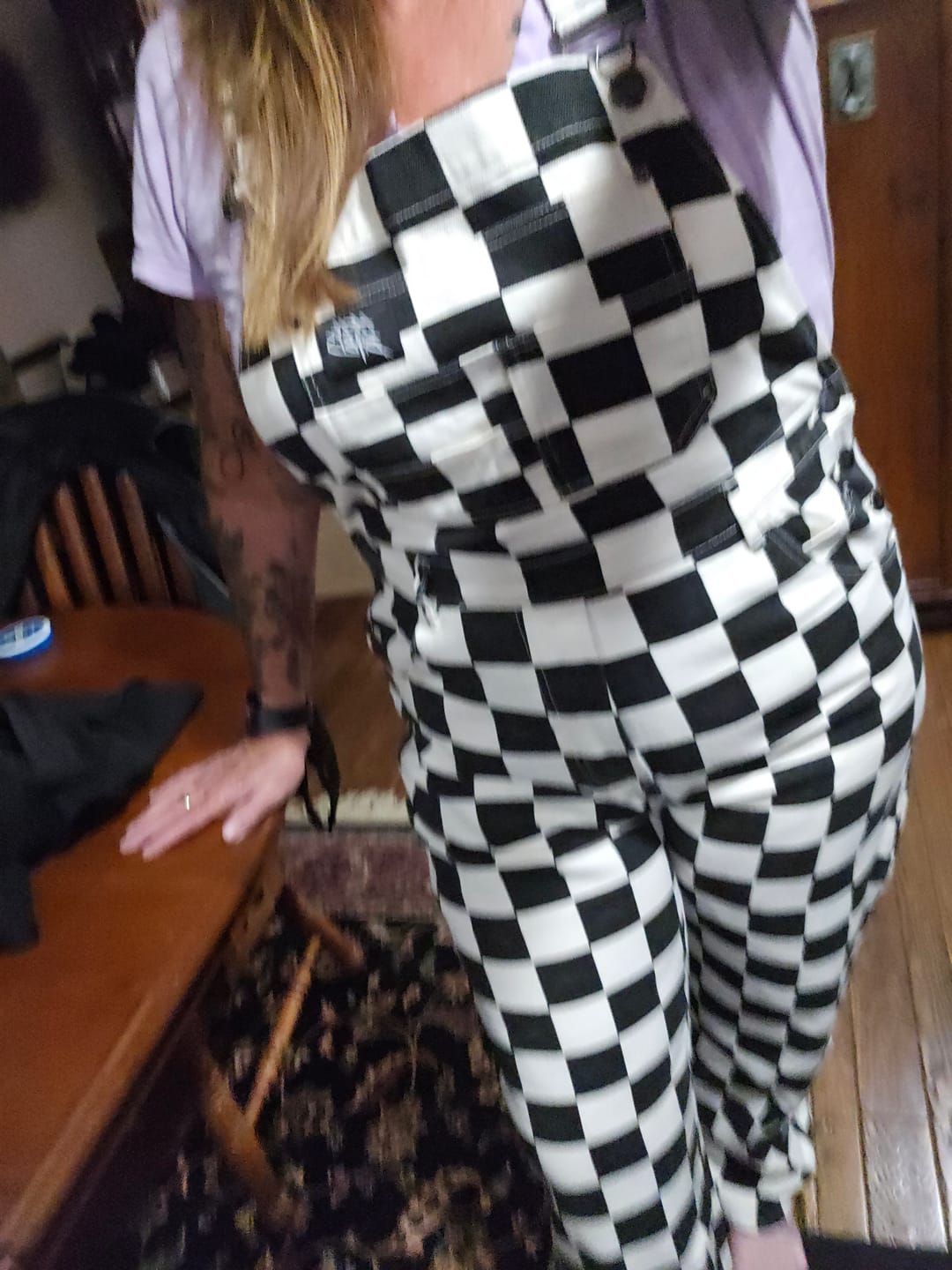 Customer photo review of Born Bad Overalls - Checkered