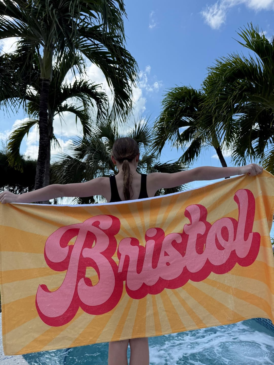 Customer photo review of Personalized Retro Beach Towel: Groovy Custom Name Bath Towel
