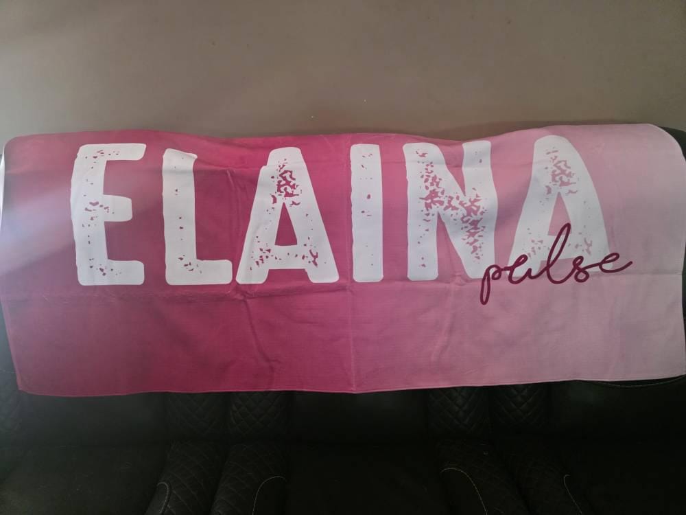 Customer photo review of Personalized Beach Towel: Bold Font Custom Name Pool Towel