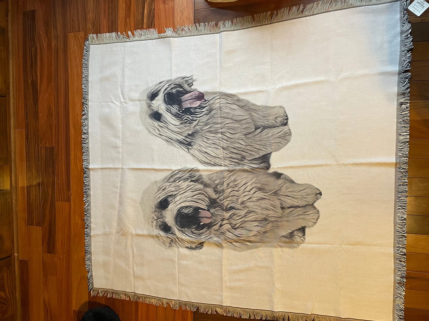 Customer photo review of Custom Pet Photo Tapestry Blanket: Woven Cotton Throw, Personalized Dog Gift