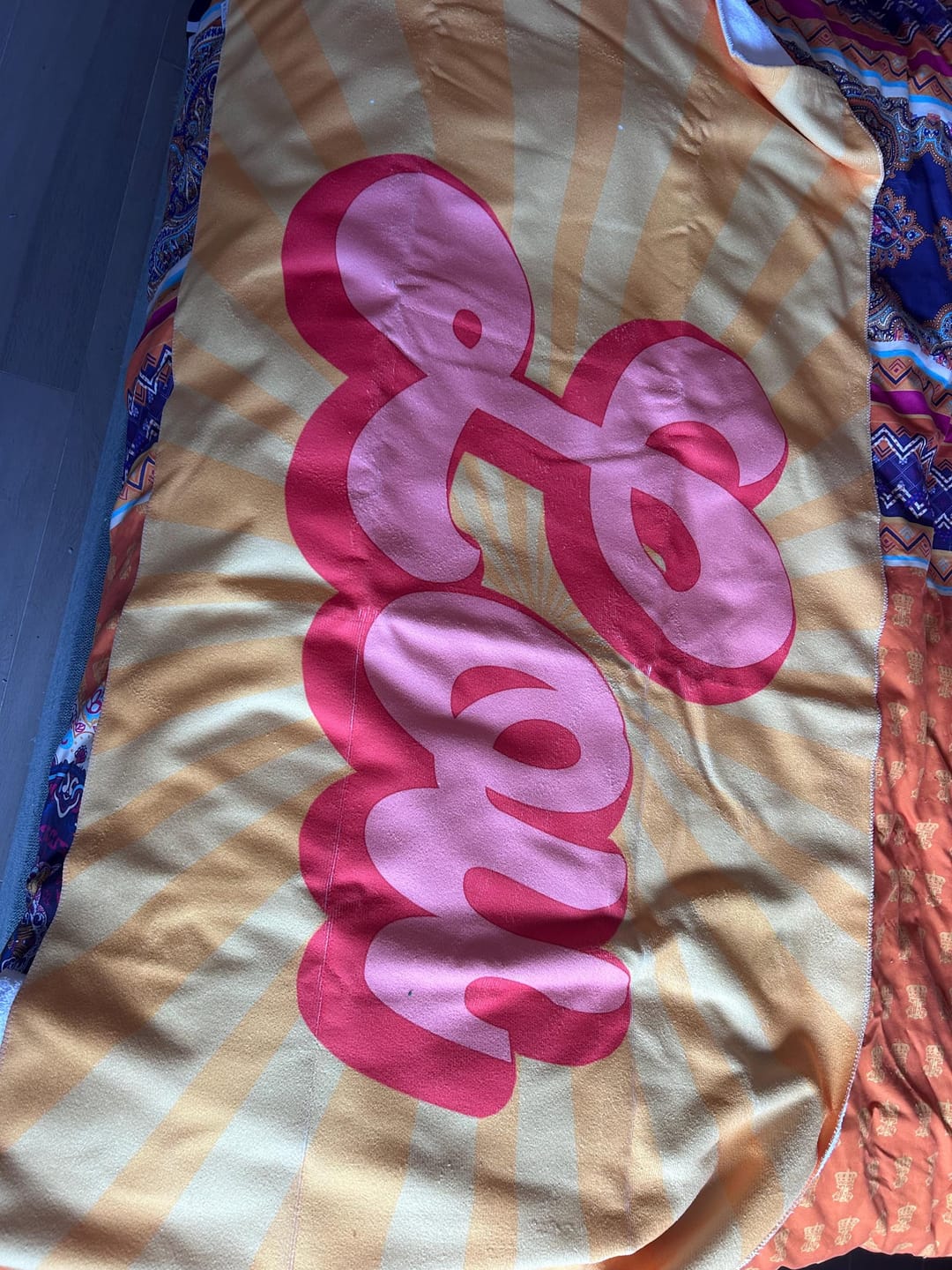Customer photo review of Personalized Retro Beach Towel: Groovy Custom Name Bath Towel