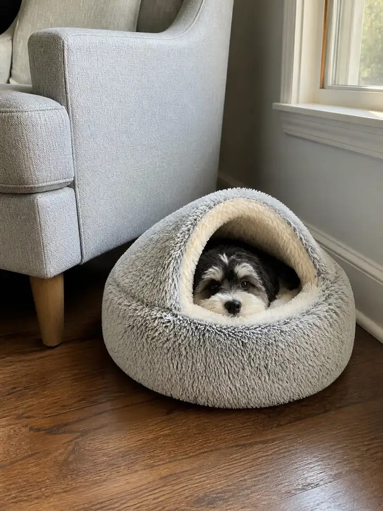 Customer photo review of Snuggle Haven Cozy Cave Pet Bed
