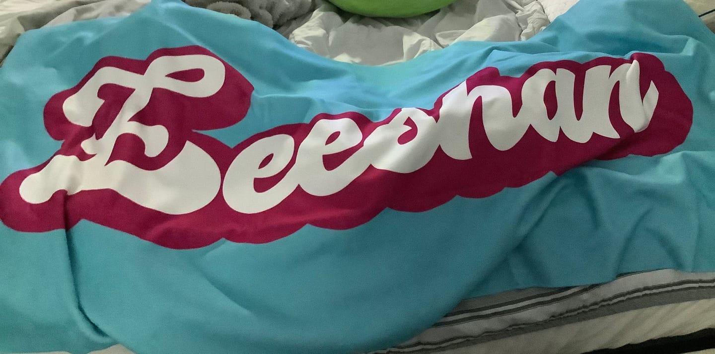 Customer photo review of Personalized Retro Beach Towel: Custom Name, Vacation Gift