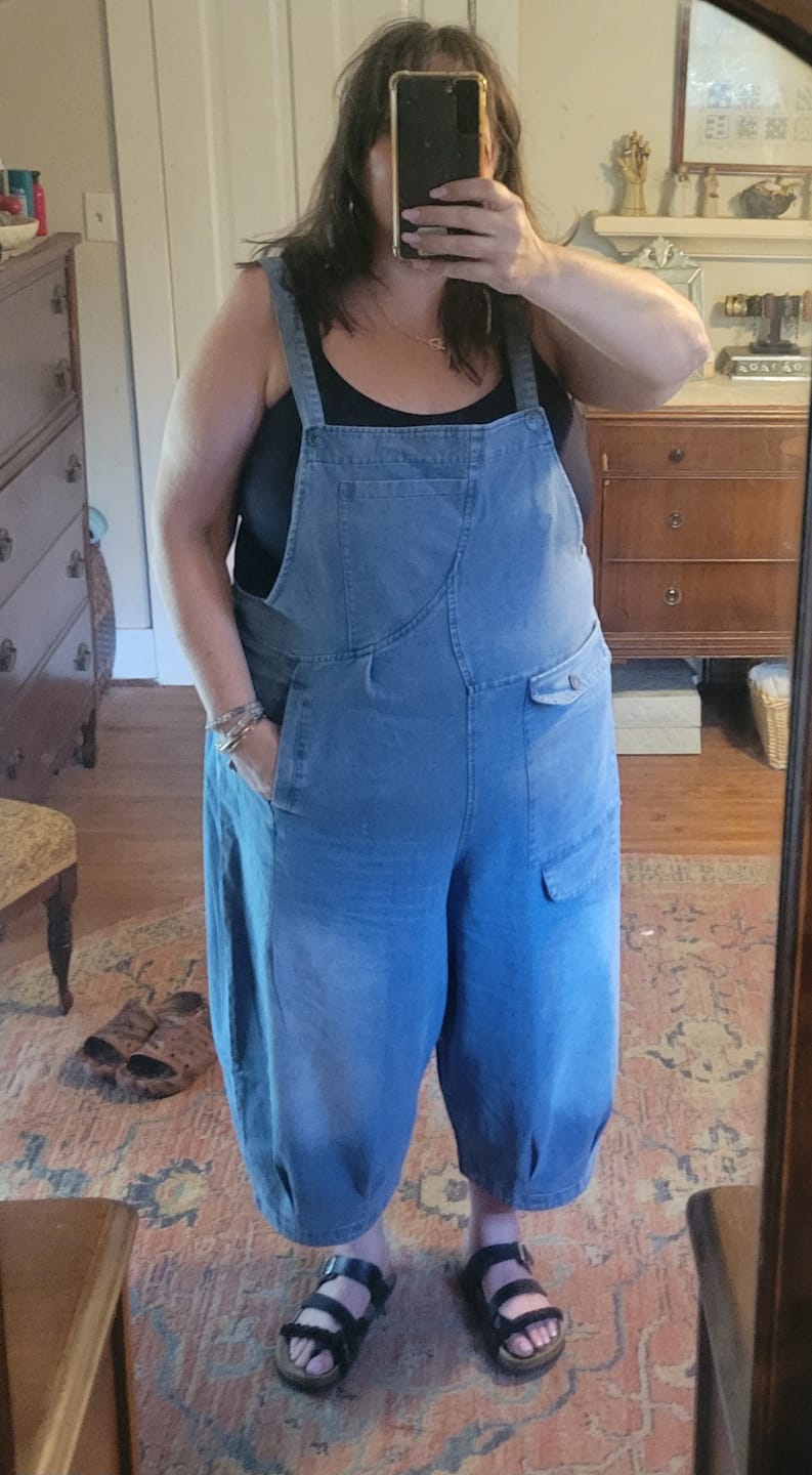 Customer photo review of Plus Size Women Summer Solid Casual Loose Denim Jumpsuits
