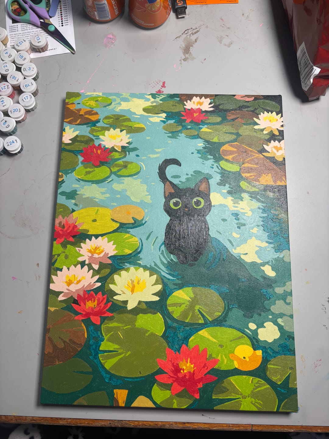 Customer photo review of Moon-Eyed Cat and the Water Lilies (Paint by Numbers)