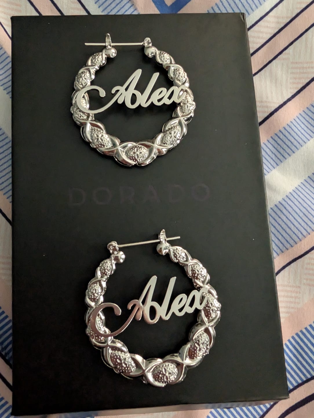 Customer photo review of XOXO Name Hoop Earrings