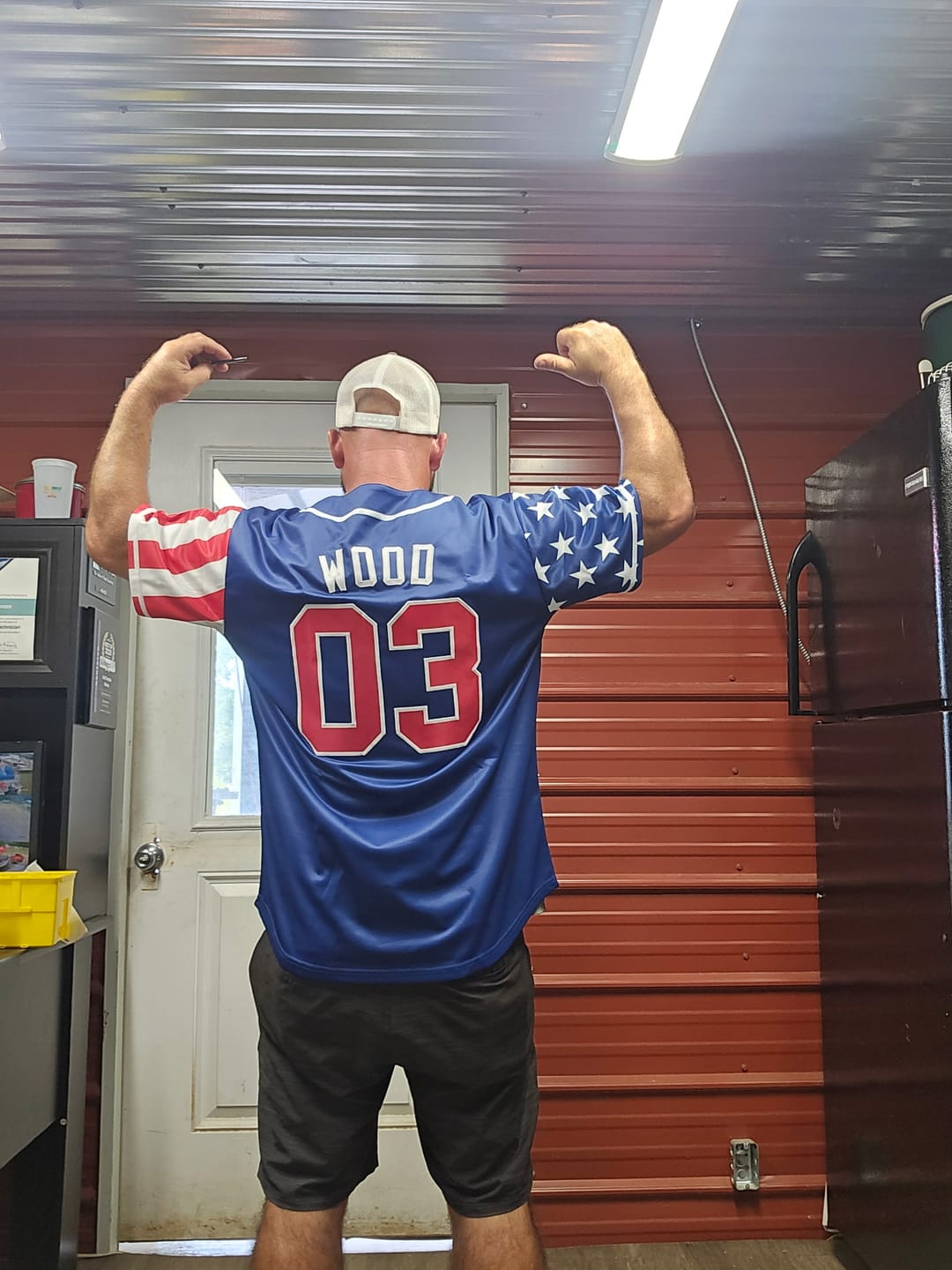 Customer photo review of Custom Dark Blue American Flag Design Personalized Baseball Jersey