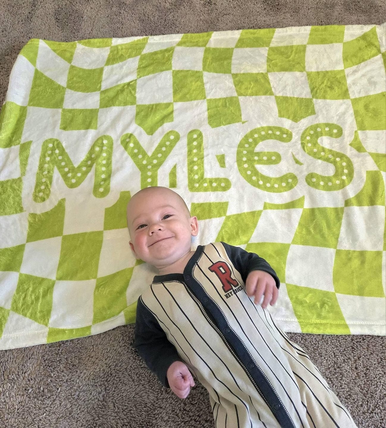 Customer photo review of Personalized Checker Design Blanket – Custom Minky or Sherpa