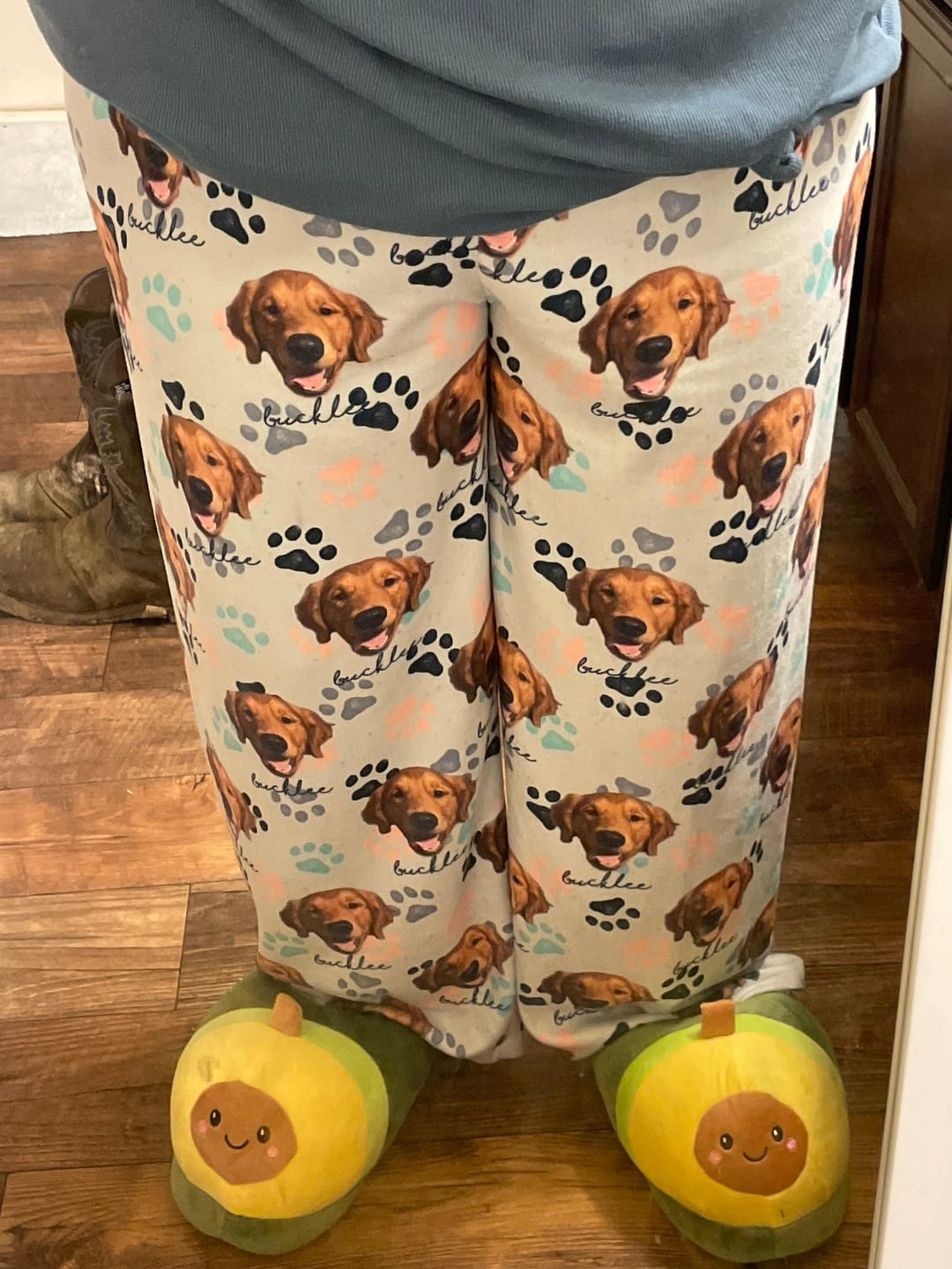 Customer photo review of Custom Paw Deaign Pet Portrait Pajama Pants: Personalized Dog or Cat Photo