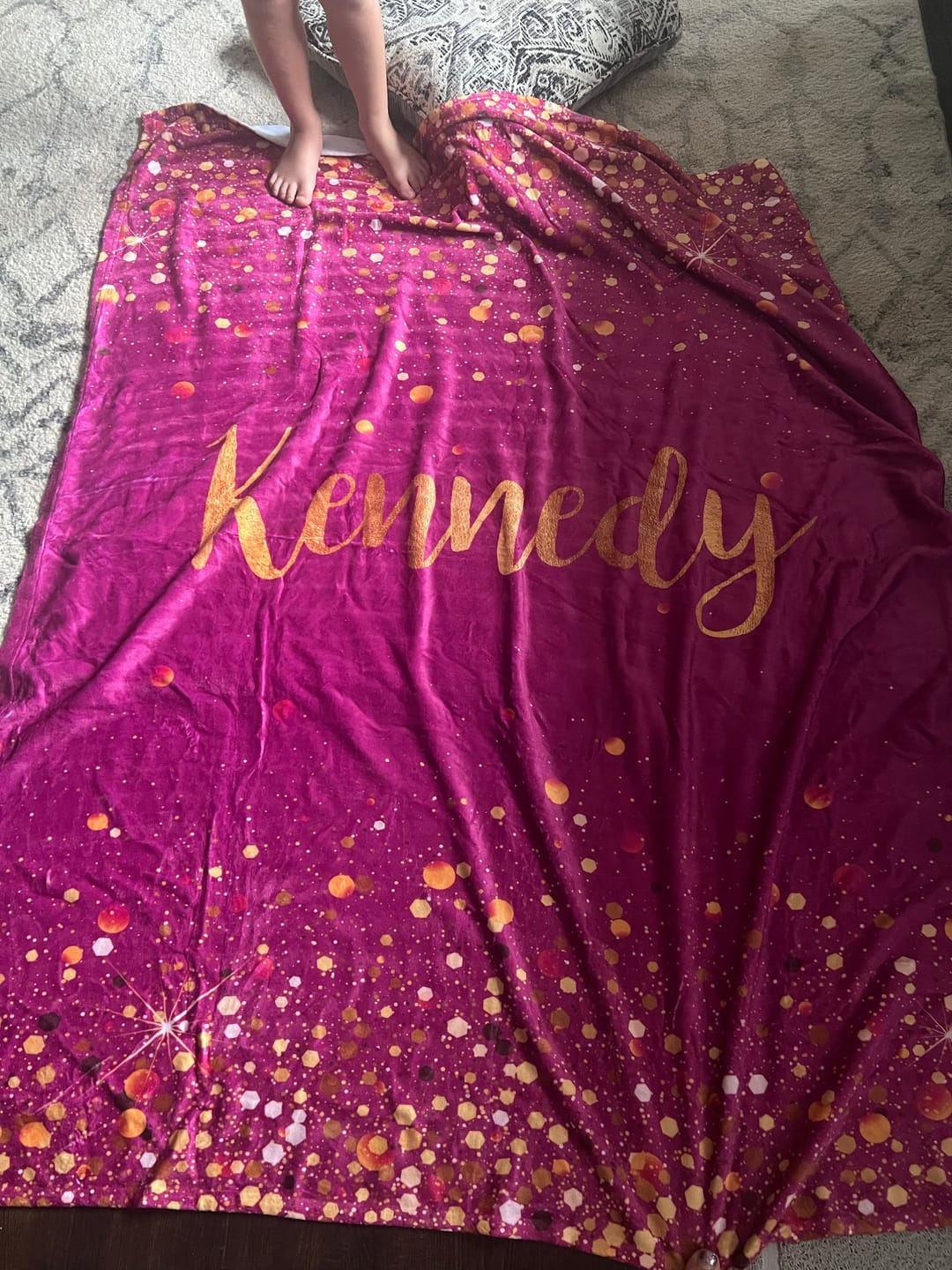 Customer photo review of Personalized Gold Glitter Style Blanket, Custom Minky Fleece Blanket