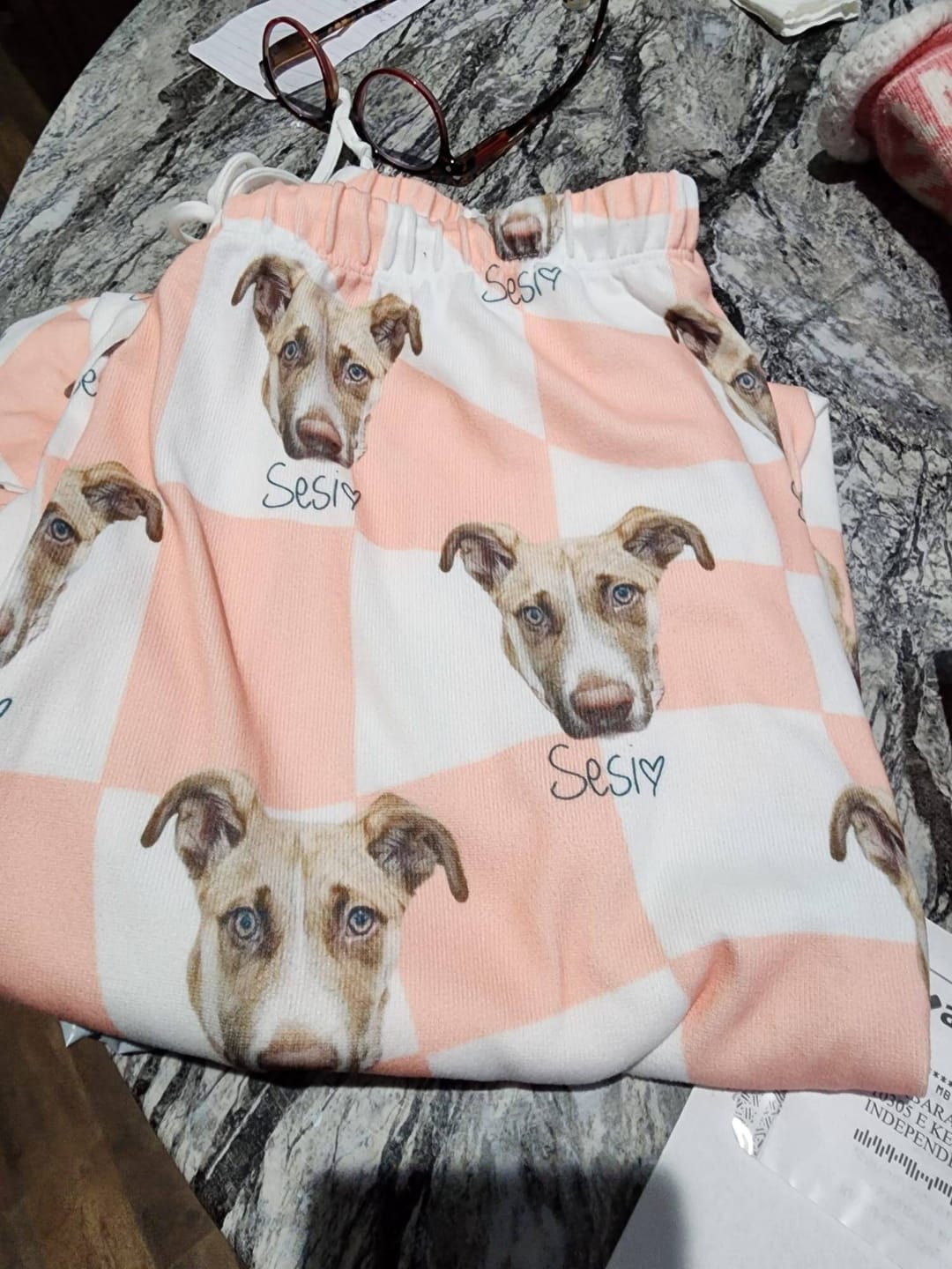 Customer photo review of Custom Pet/Person Portrait Pajama Shorts: Personalized Dog Photo Pants