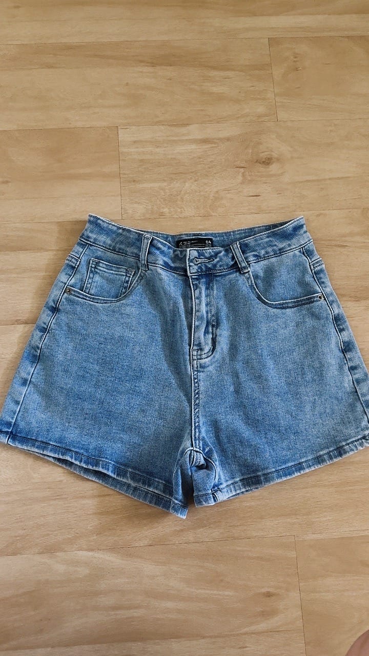 Customer photo review of Mid-Waisted Stretch Denim Shorts