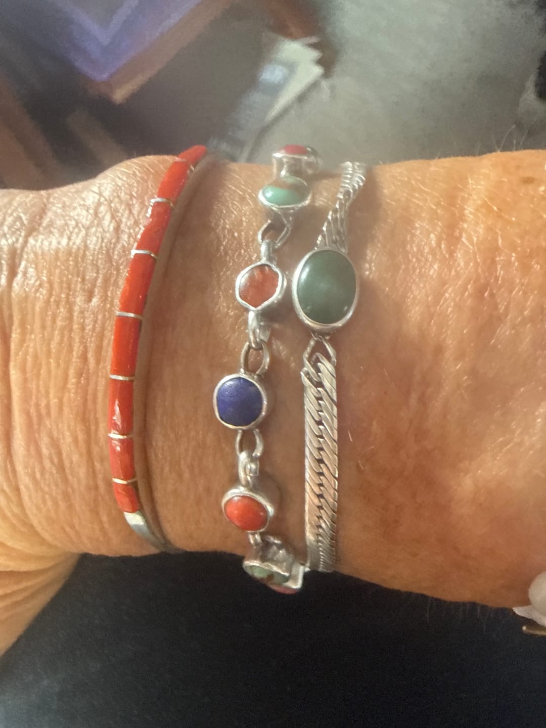 Customer photo review of Zuni Made Coral & Sterling Silver Cuff Bracelet