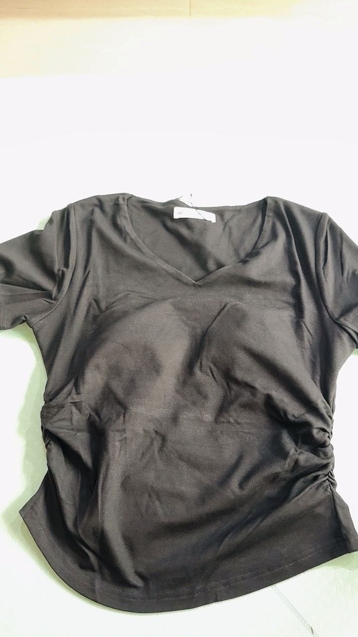 Customer photo review of Soft Stretch Diamond Neck Ruched Padded Tee