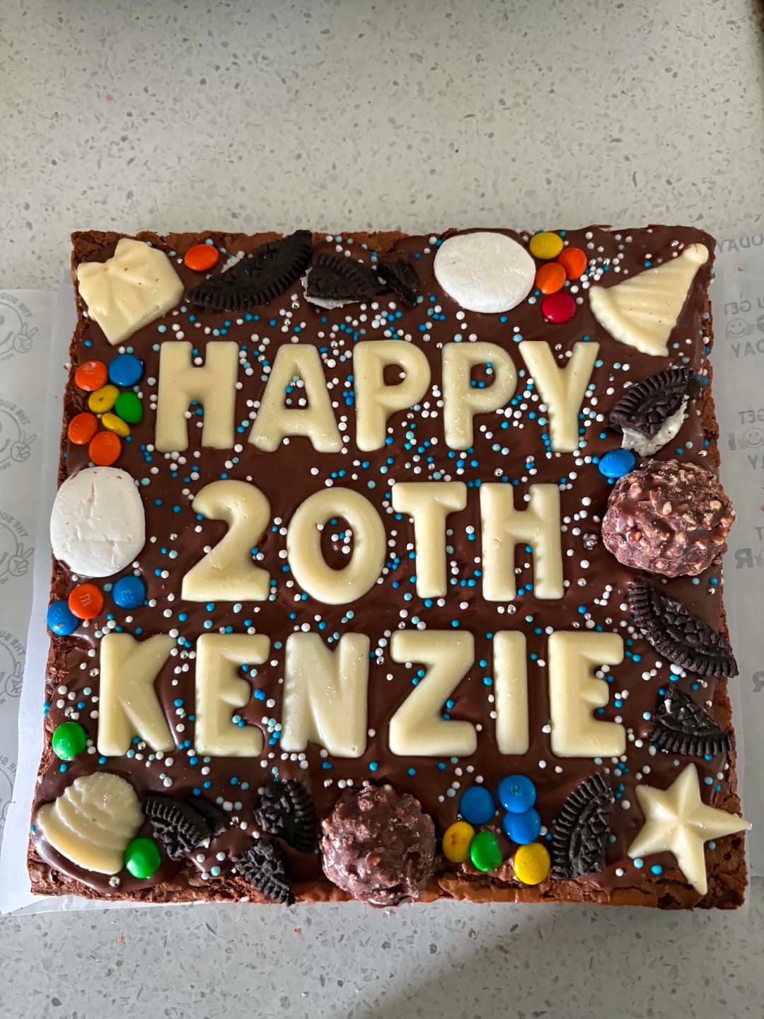 Customer photo review of Custom message birthday brownie