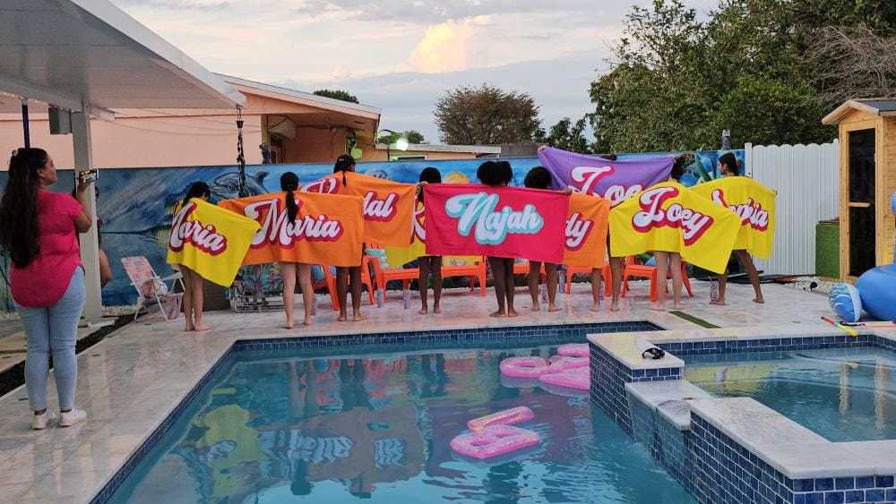 Customer photo review of Personalized Retro Beach Towel: Custom Name, Vacation Gift