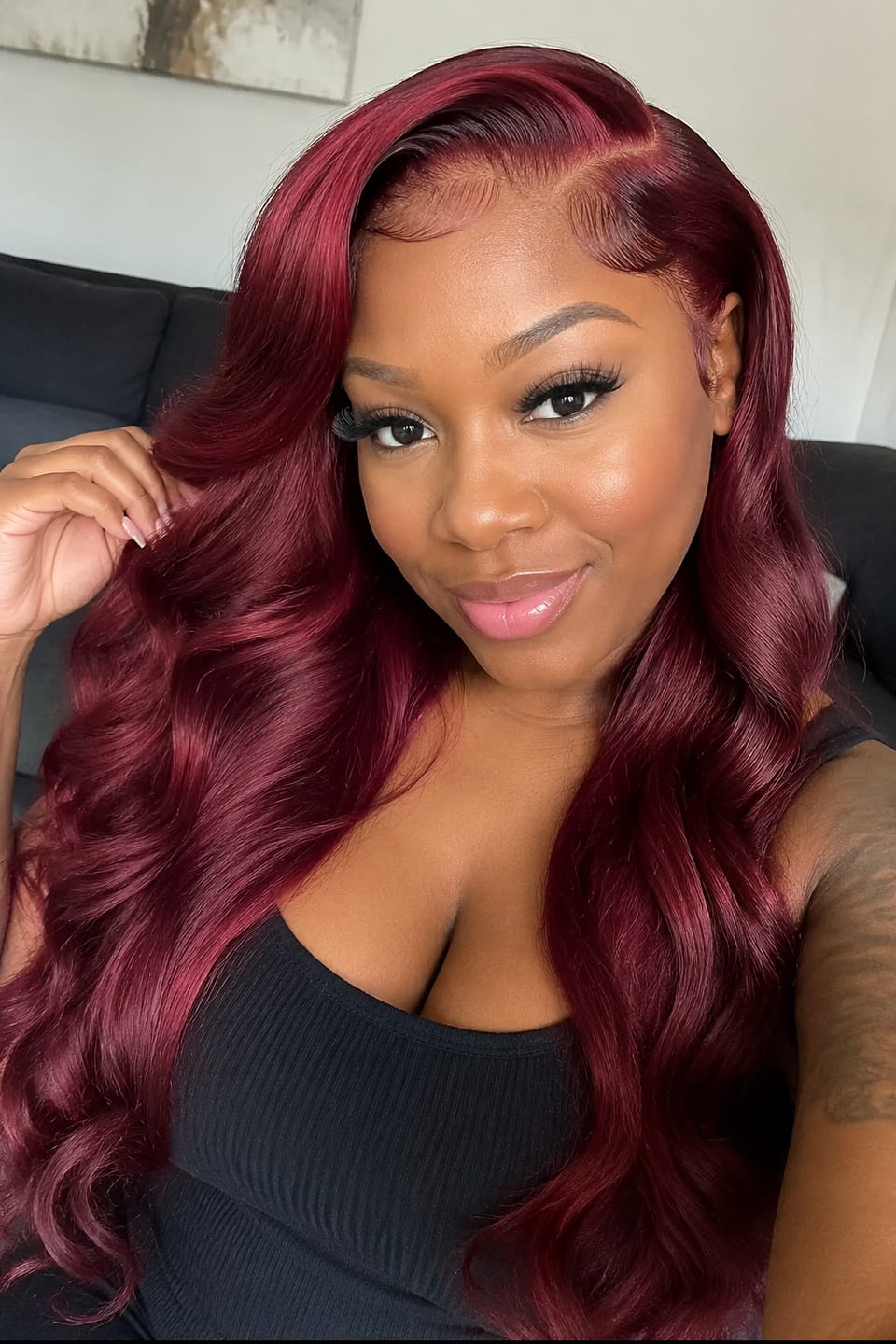Customer photo review of Luvwin 99J Burgundy Body Wave 13x4&13x6 Hd Lace Wigs Natural Looking Human Hair