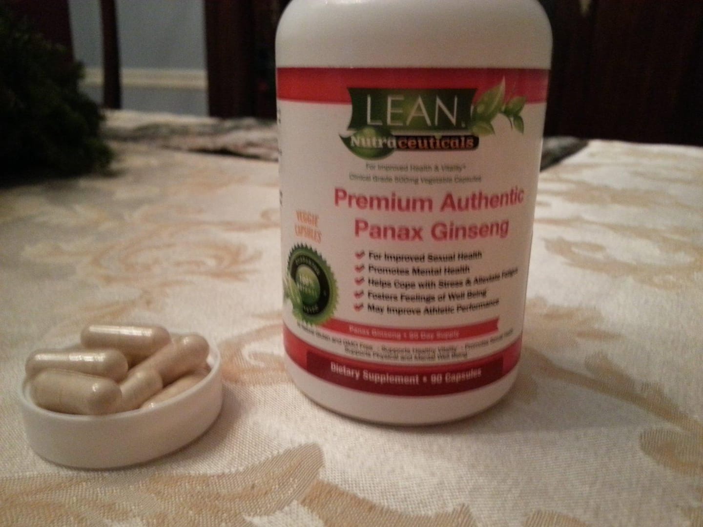 Customer photo review of LEAN Nutraceuticals 1500mg 100% Premium Red Korean Panax Ginseng for Men and Women for Max Rg1, Rb1 and Rb2 Ginsenoside Concentrations 120 Veggie Caps Made in USA