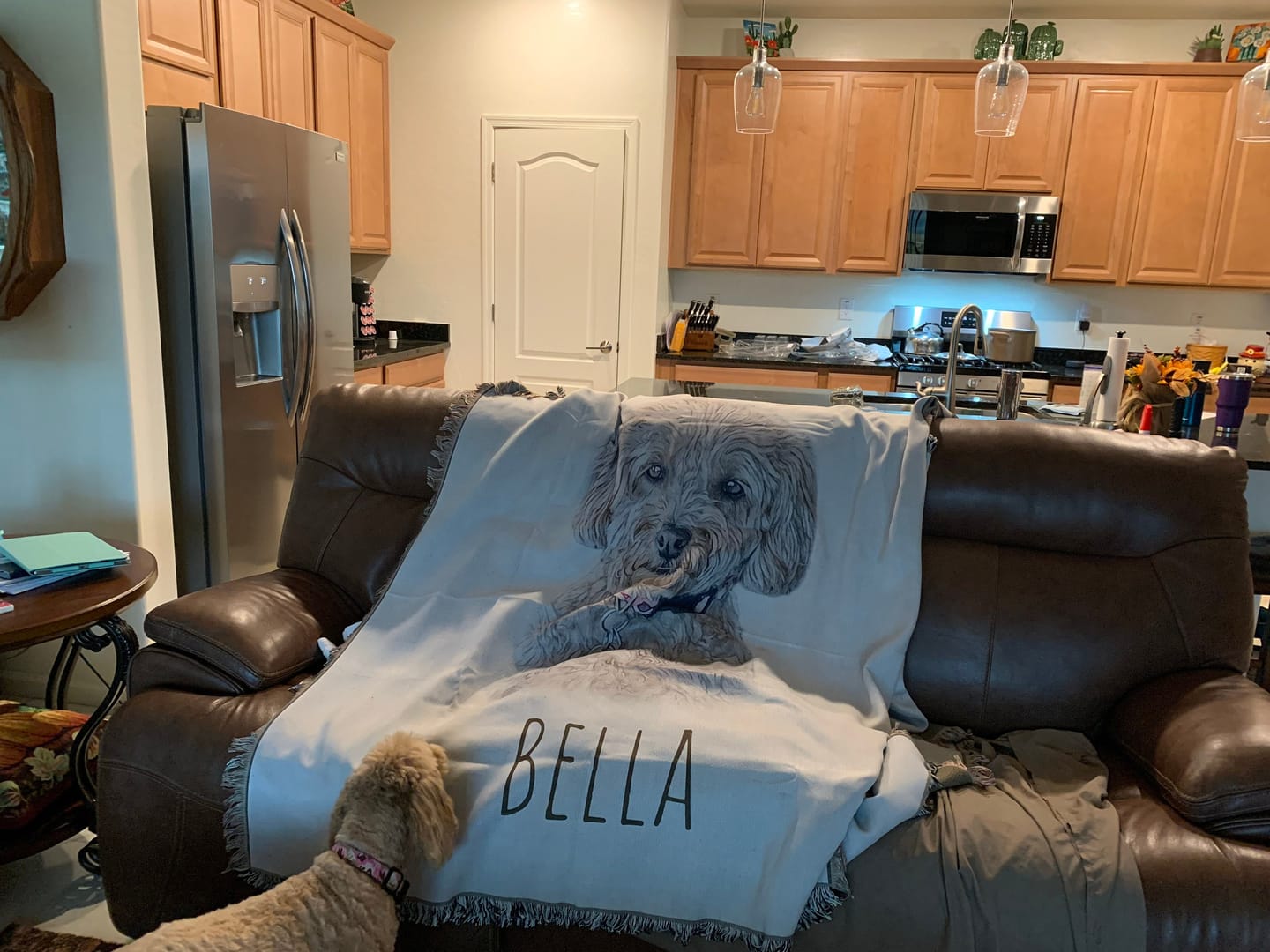 Customer photo review of Custom Pet Photo Tapestry Blanket: Woven Cotton Throw, Personalized Dog Gift
